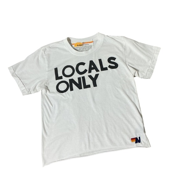 Aviator Nation Tops - Aviator Nation Locals Only Graphic Tee Women XS White Surf Retro Rainbow Logo